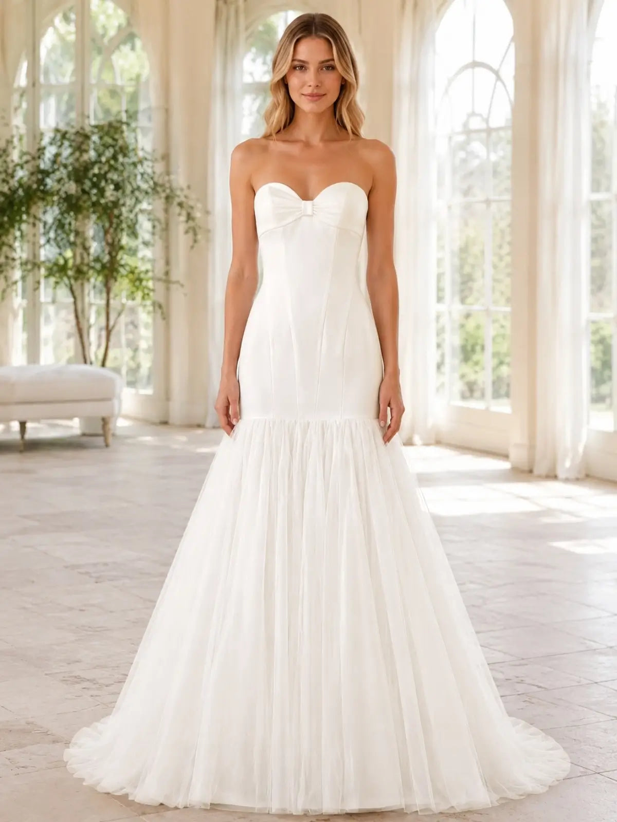 Sweetheart Wedding Dress with Center-Knot Ruched Bodice
