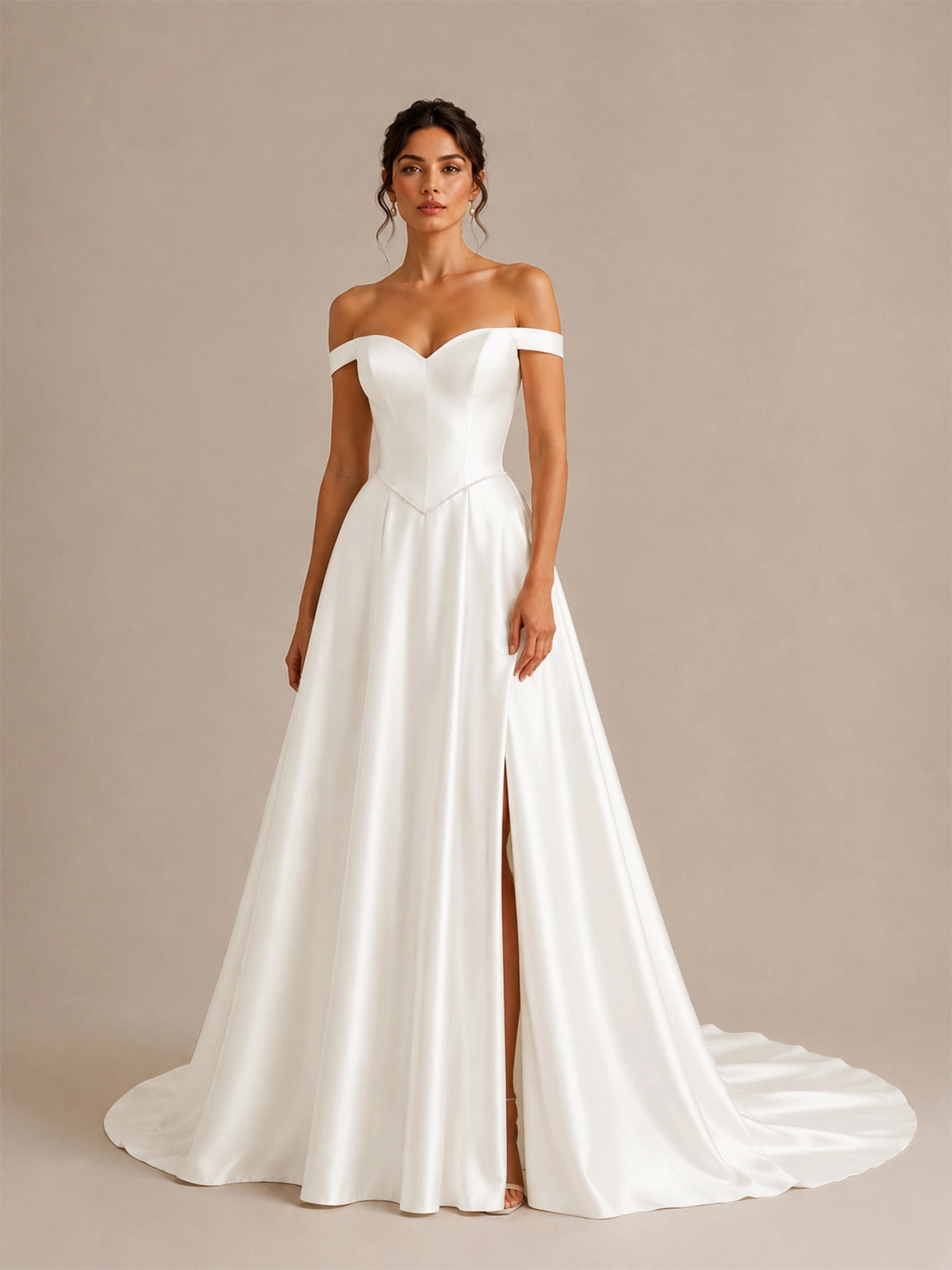 Off-the-Shoulder Wedding Dress with Side Slit 