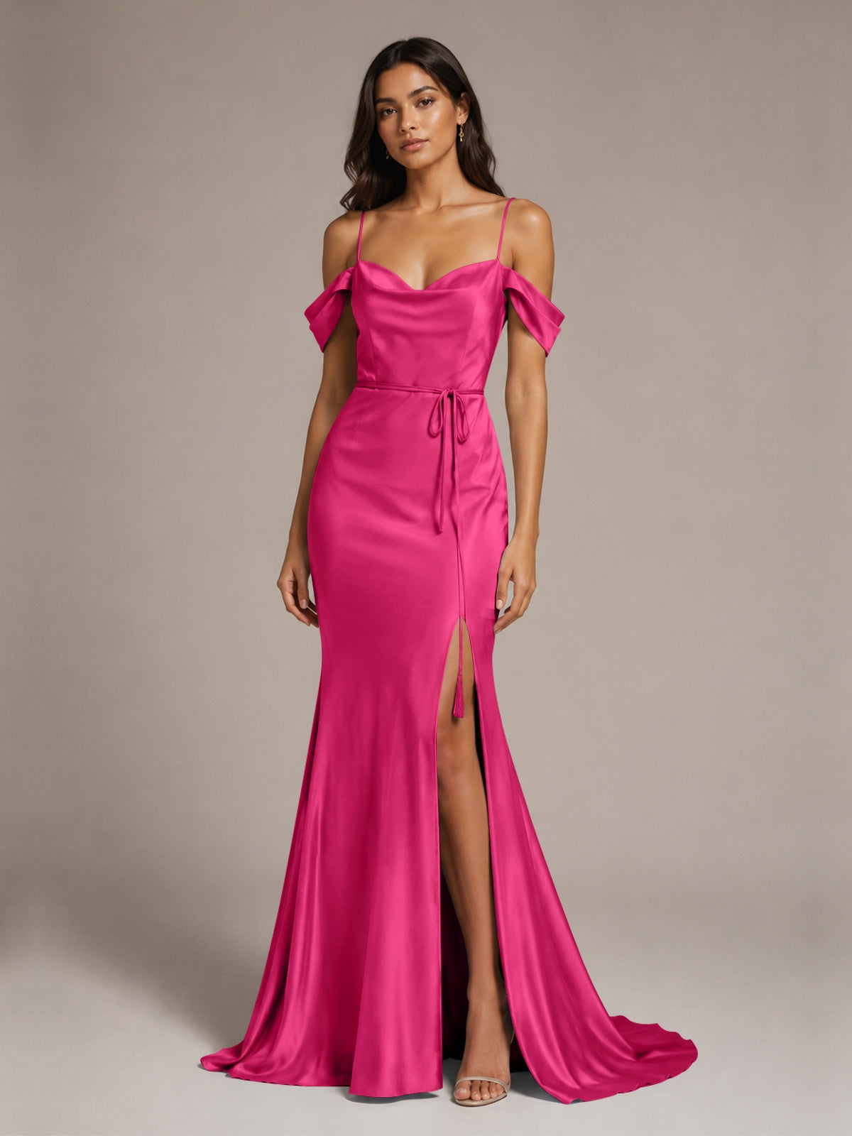 Mermaid Bridesmaid Dress with Tie Waist Sash