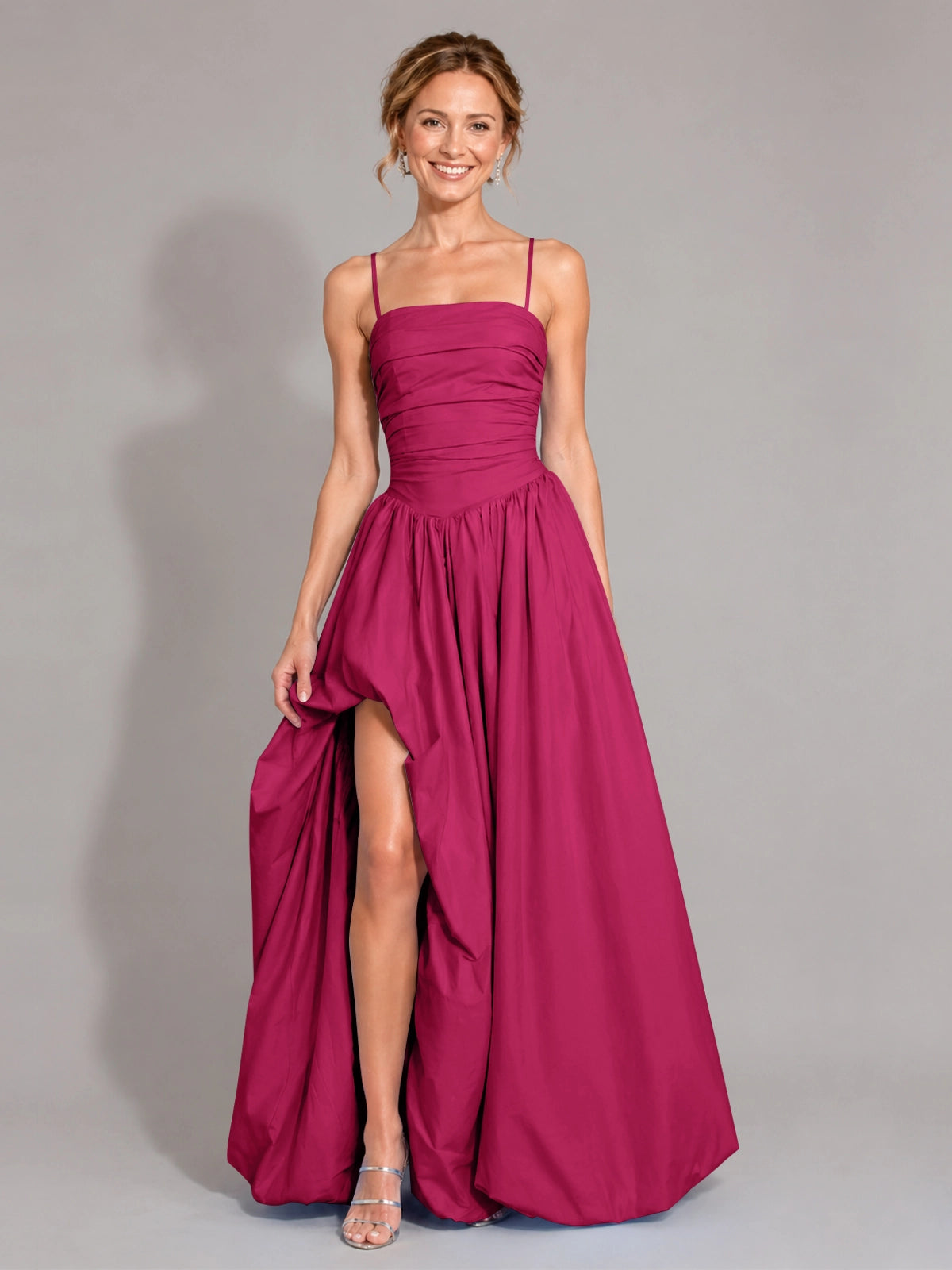 Iridescent Taffeta Prom Dress with High Slit 
