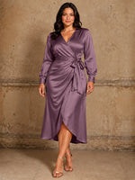 Silk-like Mother of the Bride Dress with Self-Tie Sash-Plus Size 