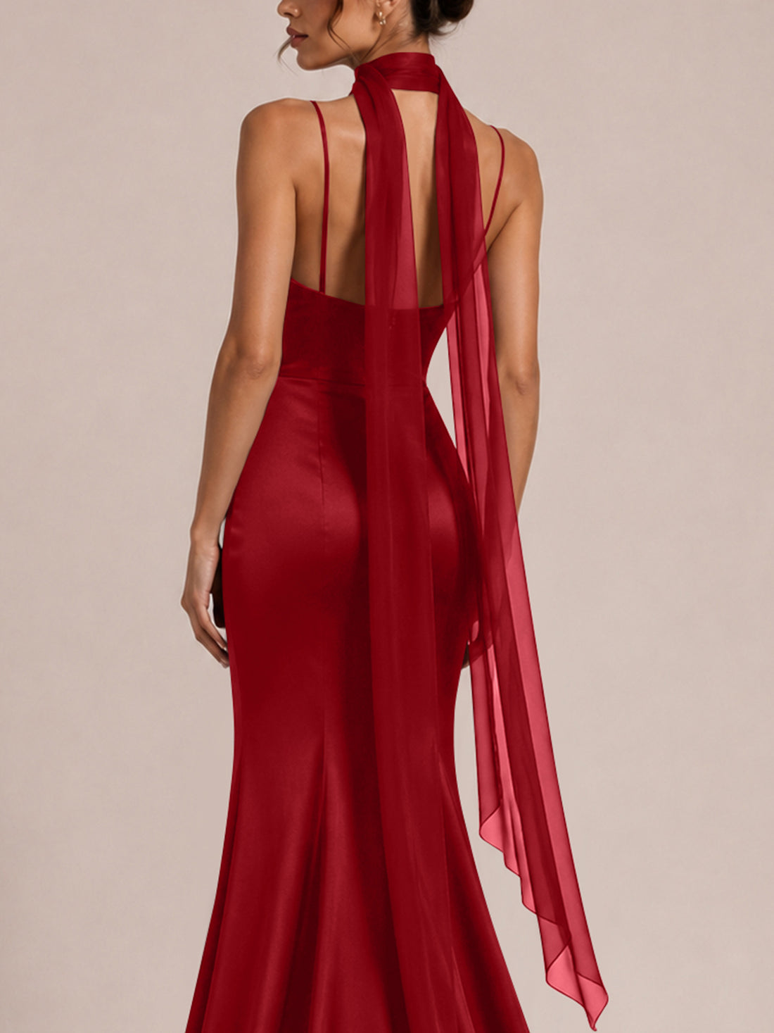 Mermaid Bridesmaid Dress with Neck Scarf