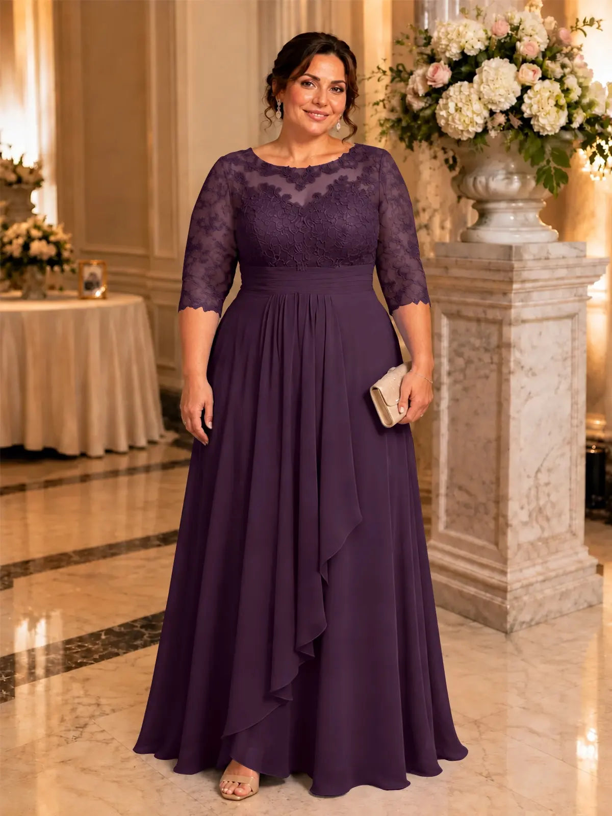 Three Quarter Sleeve Mother Dress-Plus Size 
