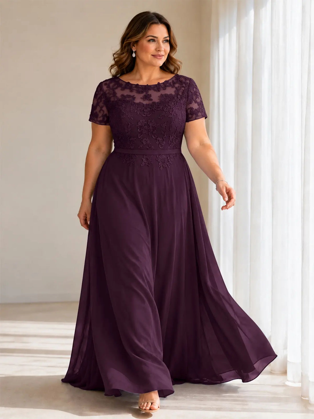 Illusion Applique Chiffon Dress-Plus Size 
