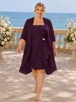 Ruched Chiffon Two-Piece Dress Set-Plus Size 