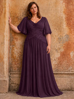 Cowl Neck Mother of the Bride Dress with Applique-Plus Size 