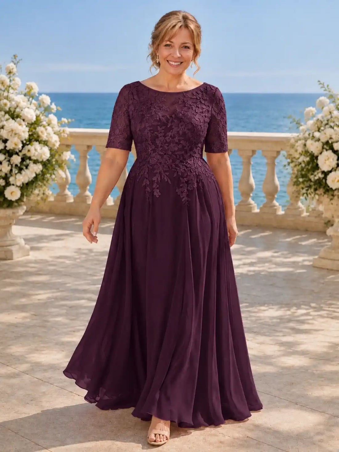 Lace Mother Dress with Half Sleeves-Plus Size 