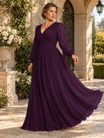 Chiffon Mother of the Bride Dress with Long Sleeves-Plus Size 