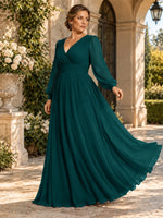 Chiffon Mother of the Bride Dress with Long Sleeves-Plus Size 
