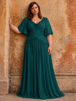 Cowl Neck Mother of the Bride Dress with Applique-Plus Size 