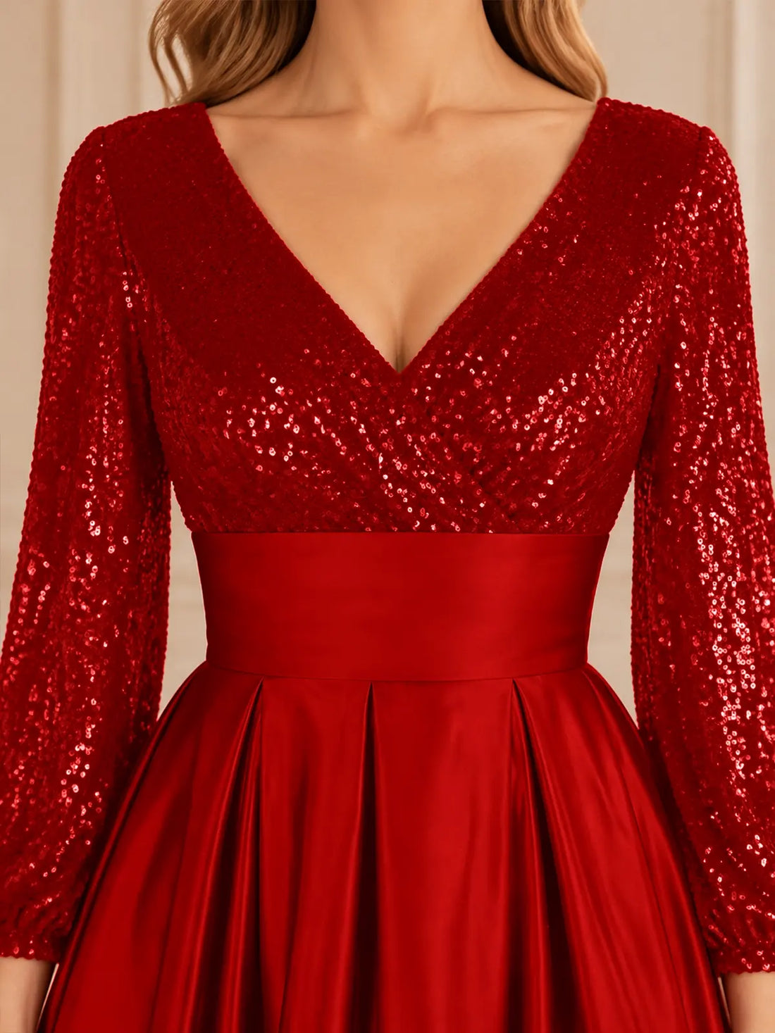 Sequined Sleeves Corset A-Line Dress-Plus Size
