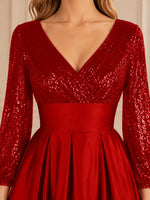 Sequined Sleeves Corset A-Line Dress-Plus Size