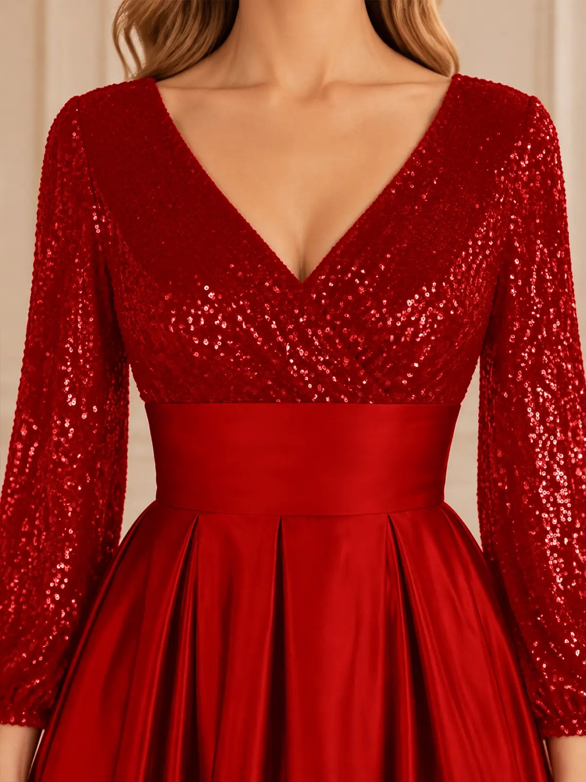 Sequined Sleeves Corset A-Line Dress-Plus Size