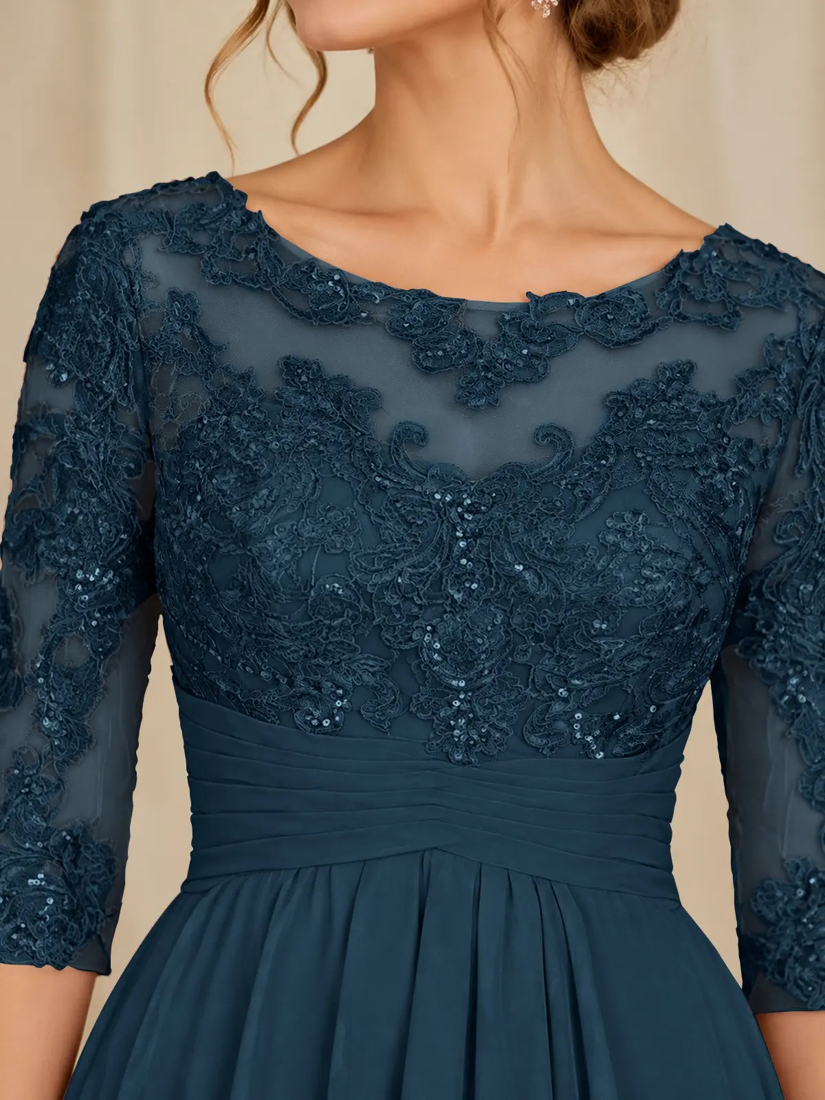 Three Quarter Sleeve Mother Dress-Plus Size