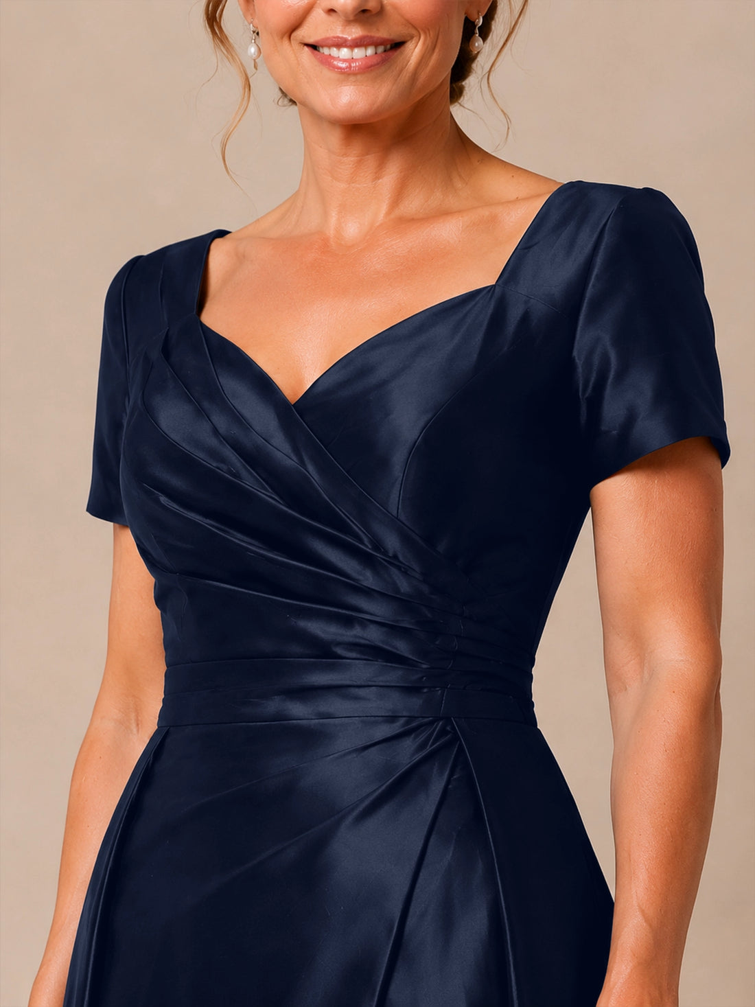 Silk-like Prom Dress with Short Sleeves