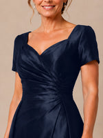 Silk-like Prom Dress with Short Sleeves