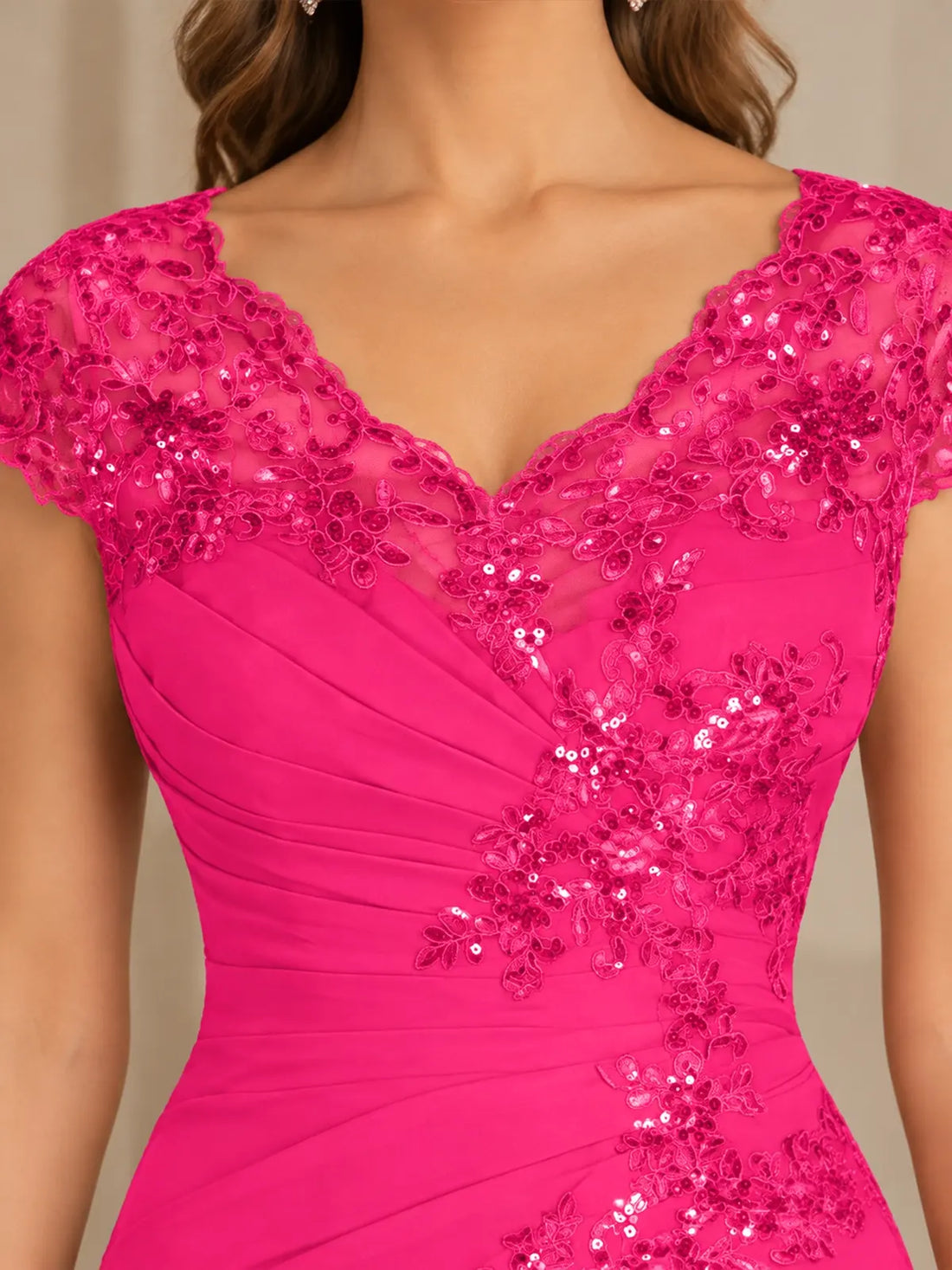 Sequin Applique Lace Shoulders Dress-Plus Size