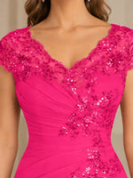 Sequin Applique Lace Shoulders Dress-Plus Size