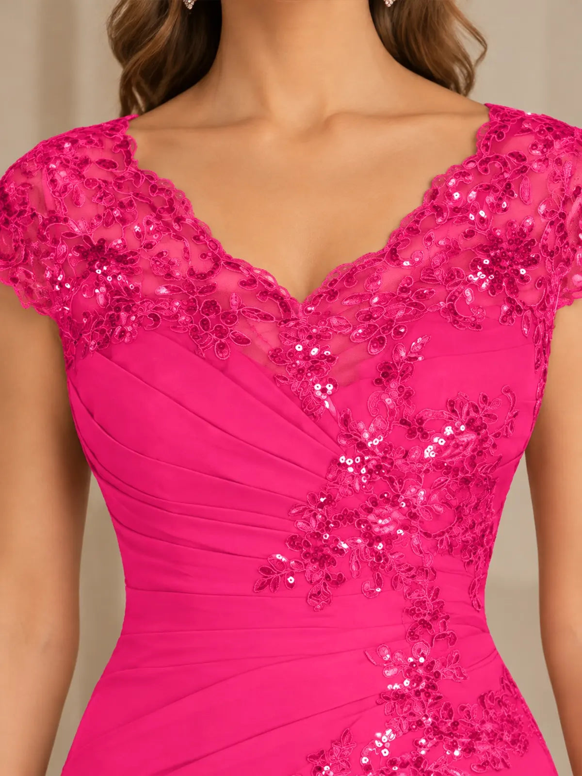 Sequin Applique Lace Shoulders Dress-Plus Size