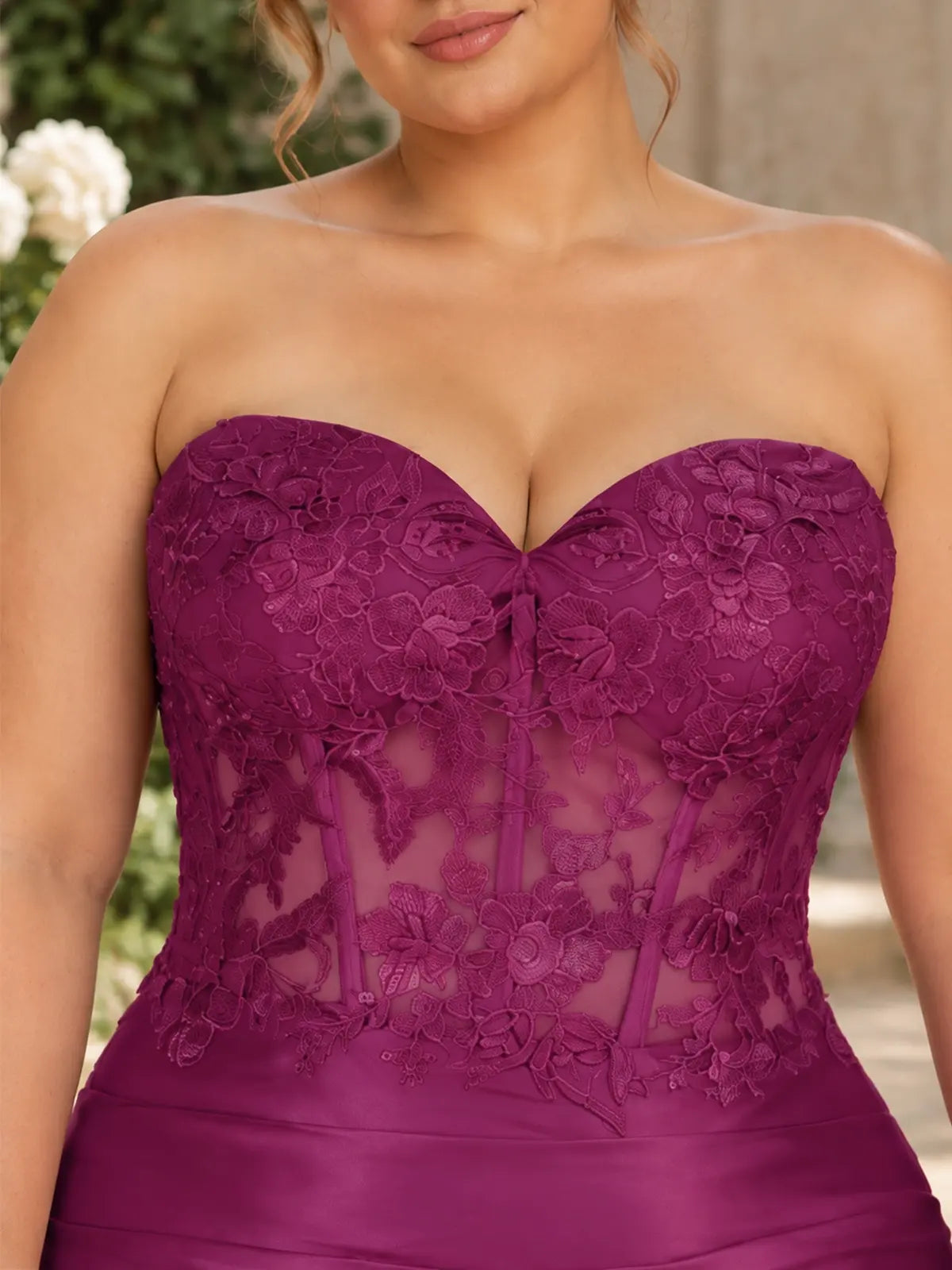 Applique Satin Lace-up Back Mini Dress-Plus Size