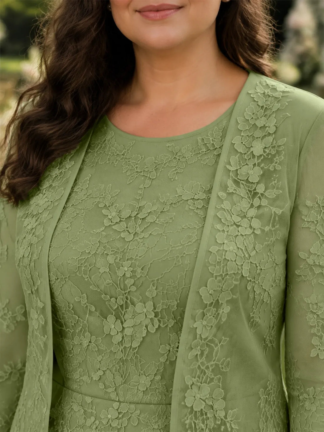 Two-Piece Lace Mother of the Bride Dress with Long Sleeves-Plus Size