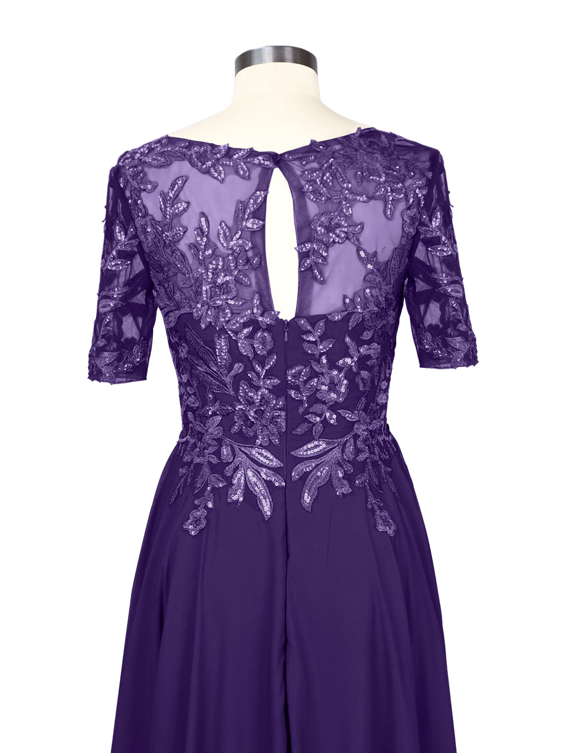 Applique Half Sleeves Chiffon Dress 