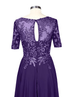 Applique Half Sleeves Chiffon Dress 