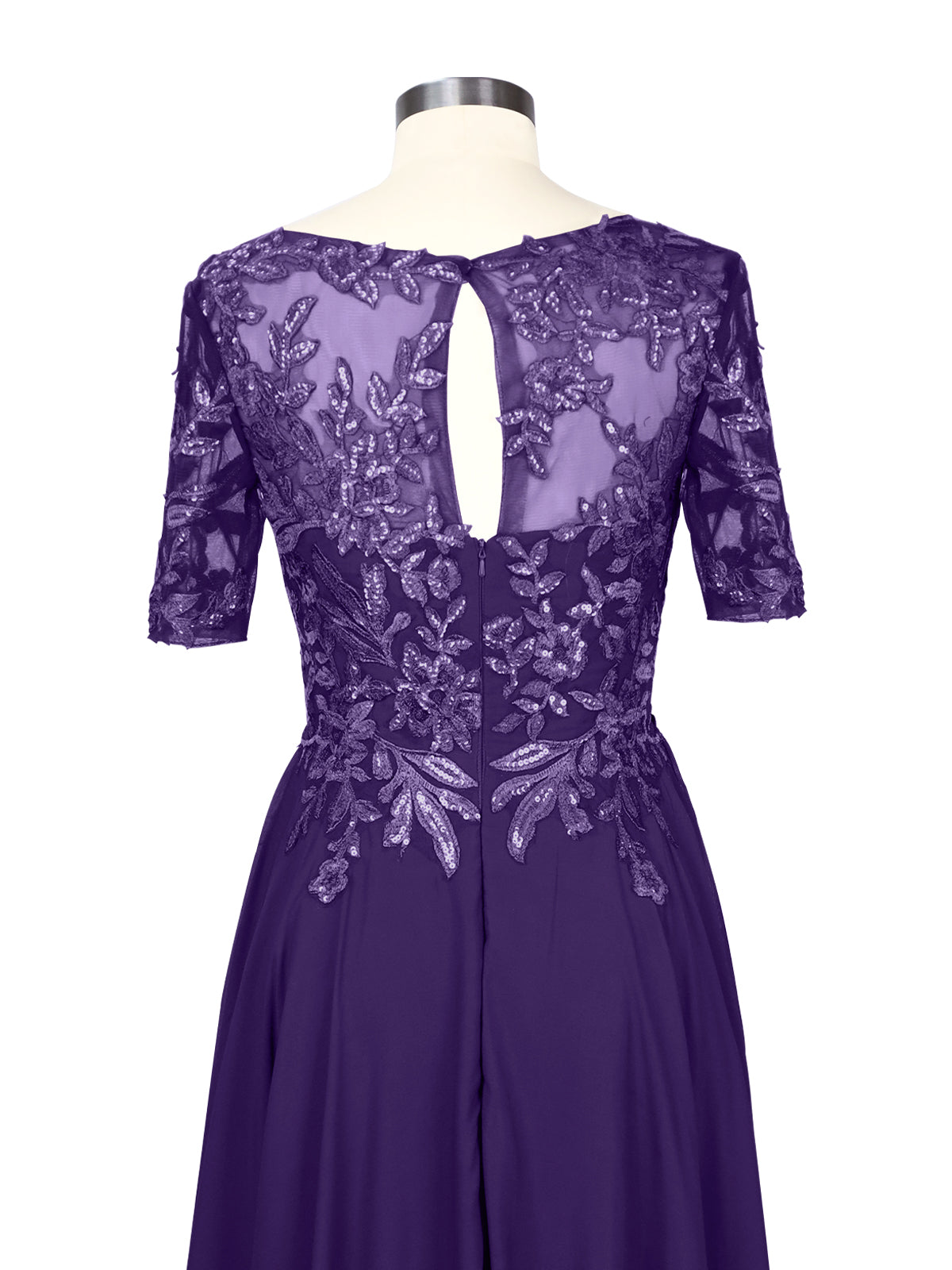 Applique Half Sleeves Chiffon Dress 