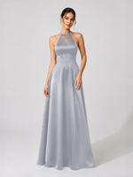 Satin Bridesmaid Dress with Illusion Halter Neck 
