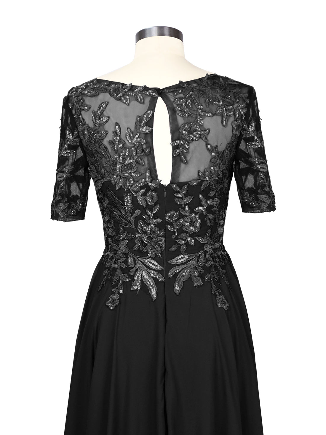 Applique Half Sleeves Chiffon Dress 