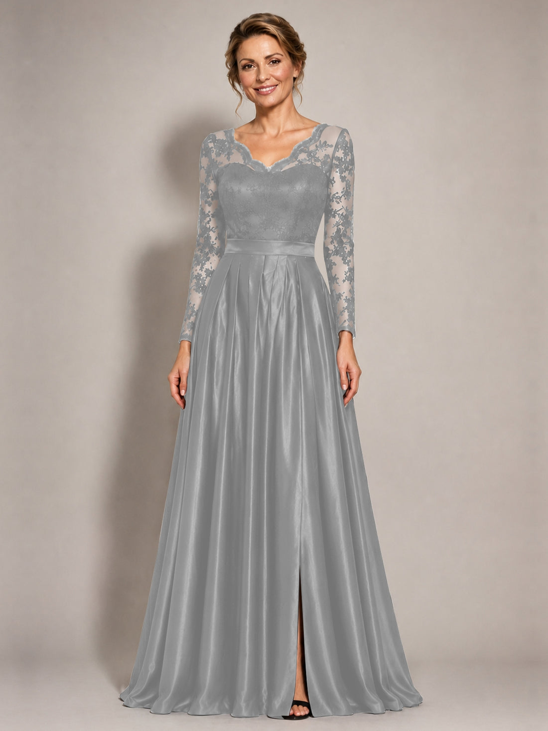 Satin Mother of the Bride Dress with Appliques