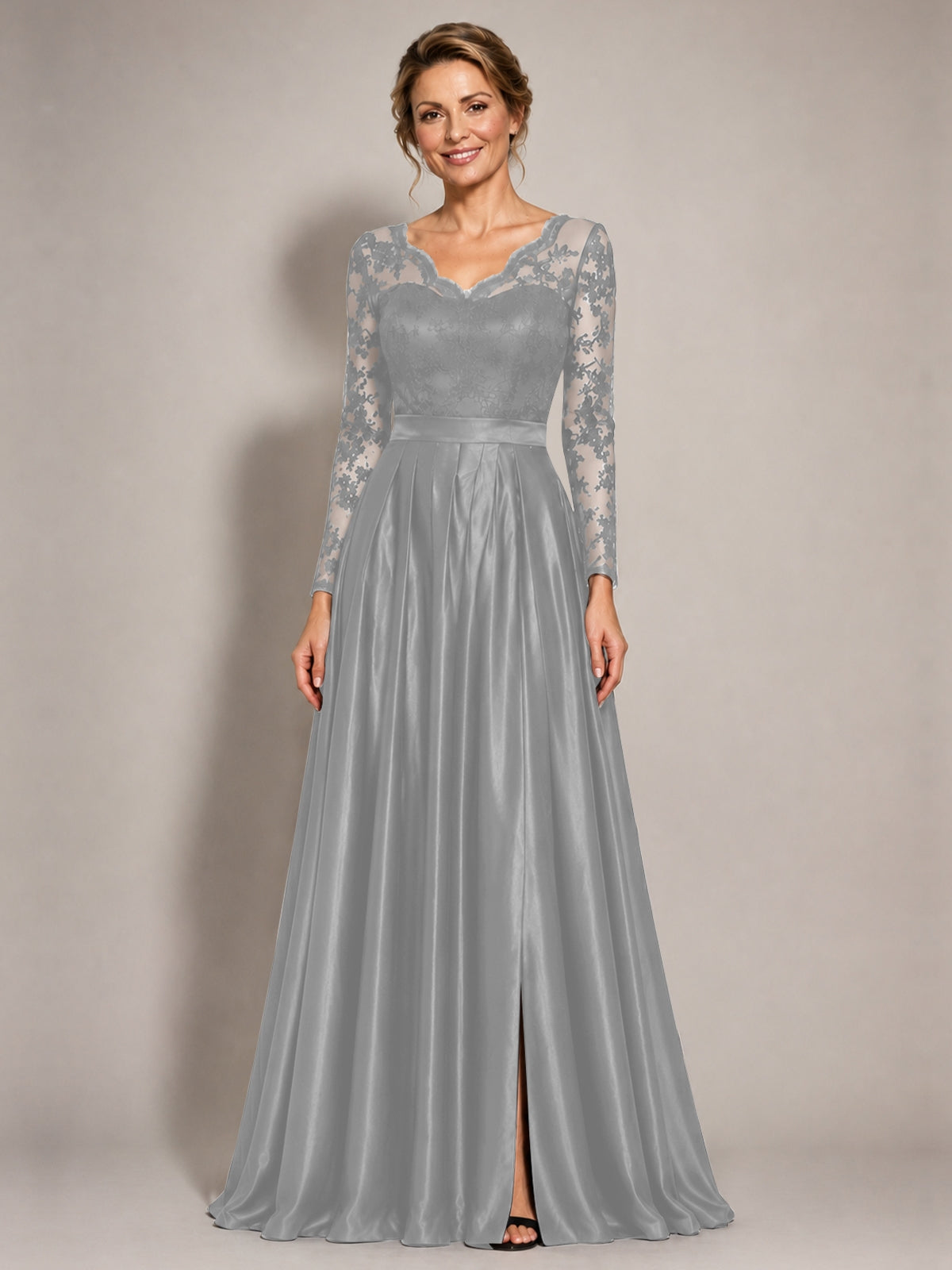 Satin Mother of the Bride Dress with Appliques