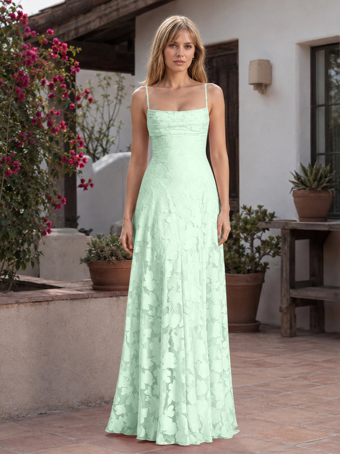 Jacquard Prom Dress with Lace-Up Open Back 