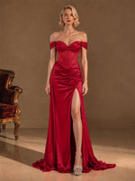 Silk-like Prom Dress with Crystal Detailing 