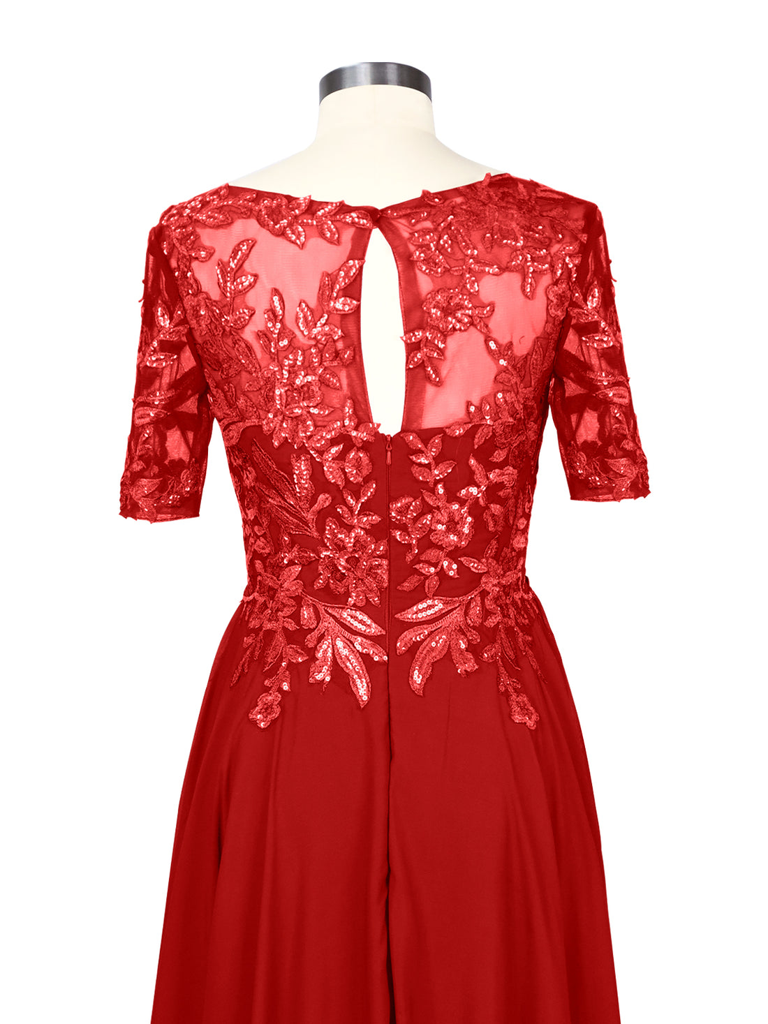 Applique Half Sleeves Chiffon Dress 