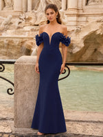 Off-the-Shoulder Prom Dress with 3D Floral Straps 