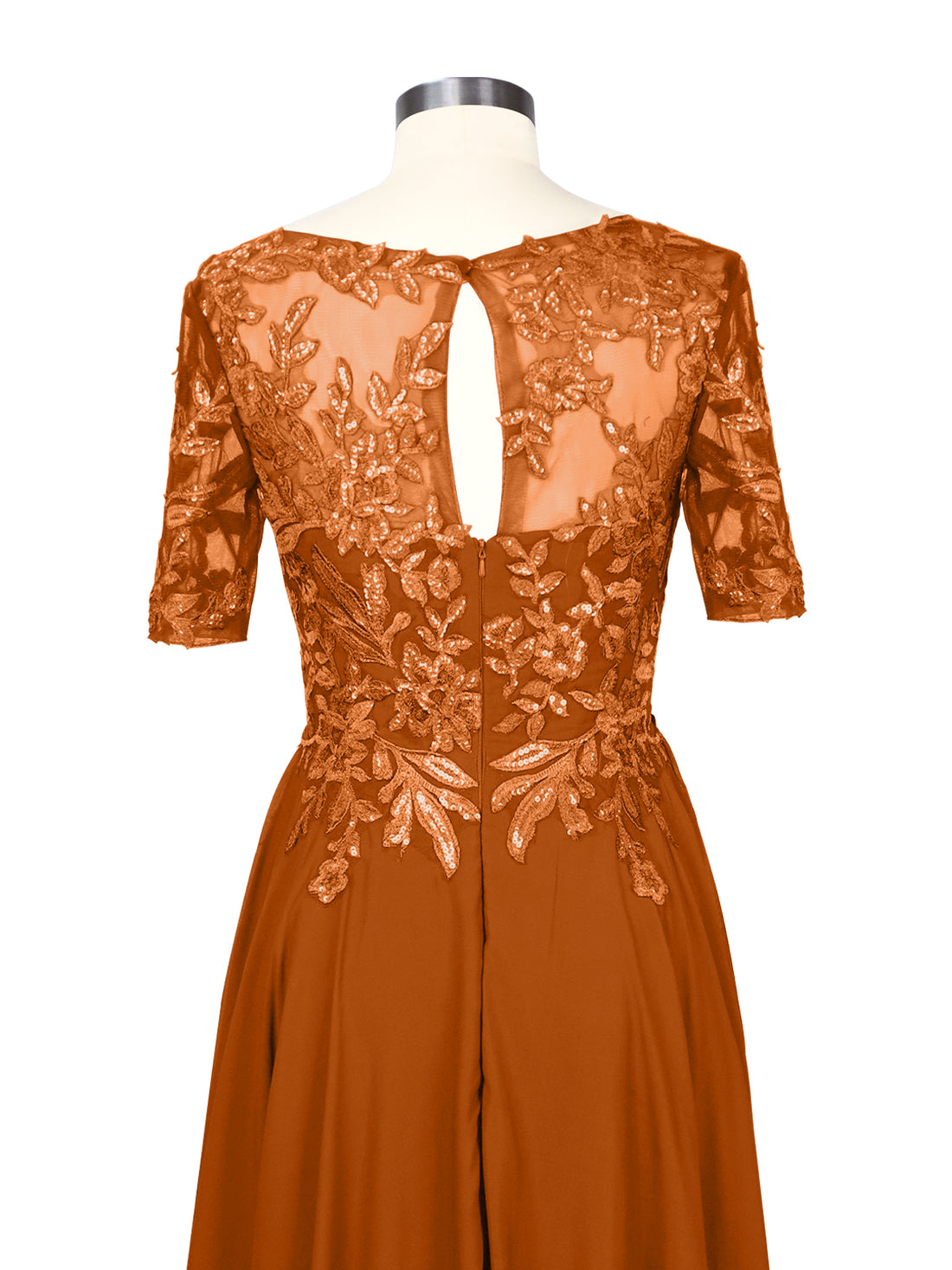 Applique Half Sleeves Chiffon Dress 