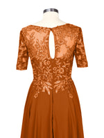 Applique Half Sleeves Chiffon Dress 
