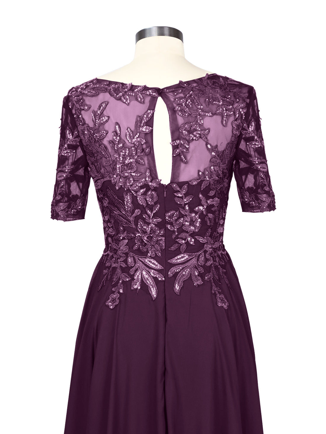 Applique Half Sleeves Chiffon Dress 