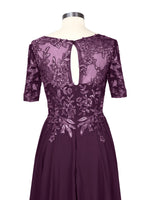 Applique Half Sleeves Chiffon Dress 