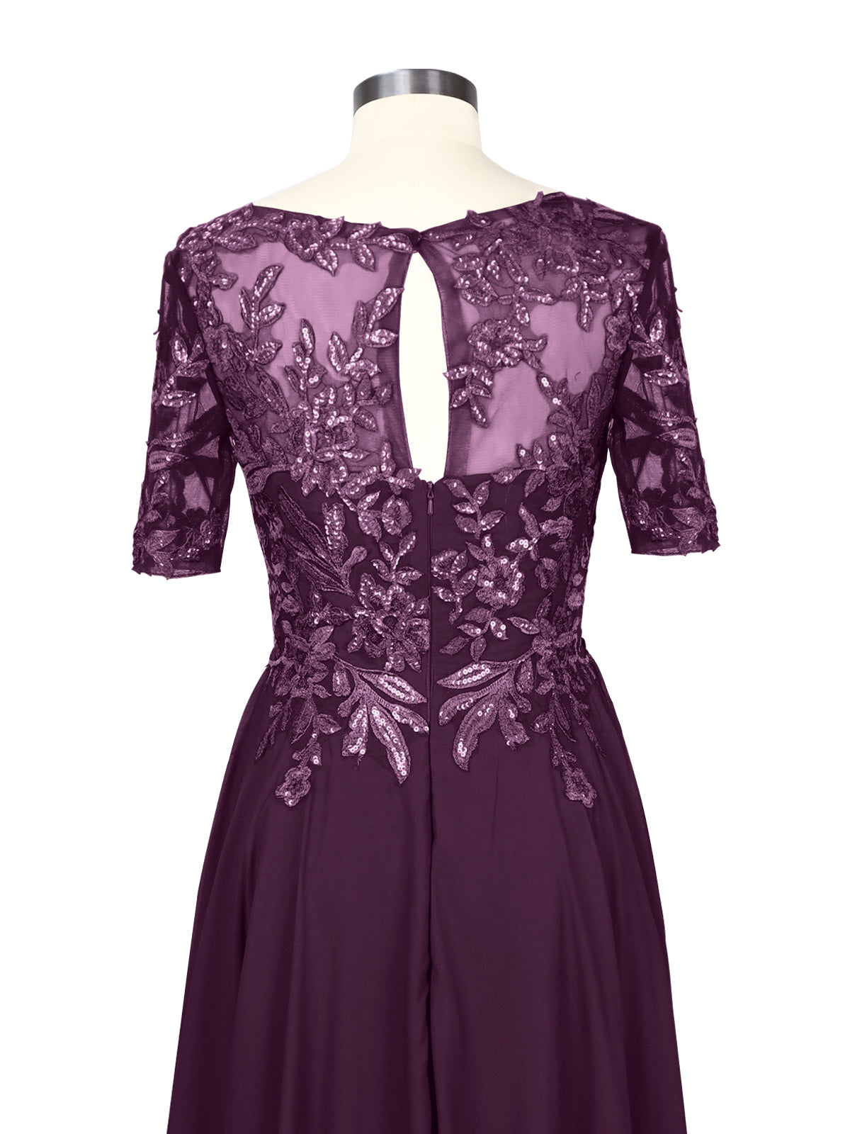 Applique Half Sleeves Chiffon Dress 