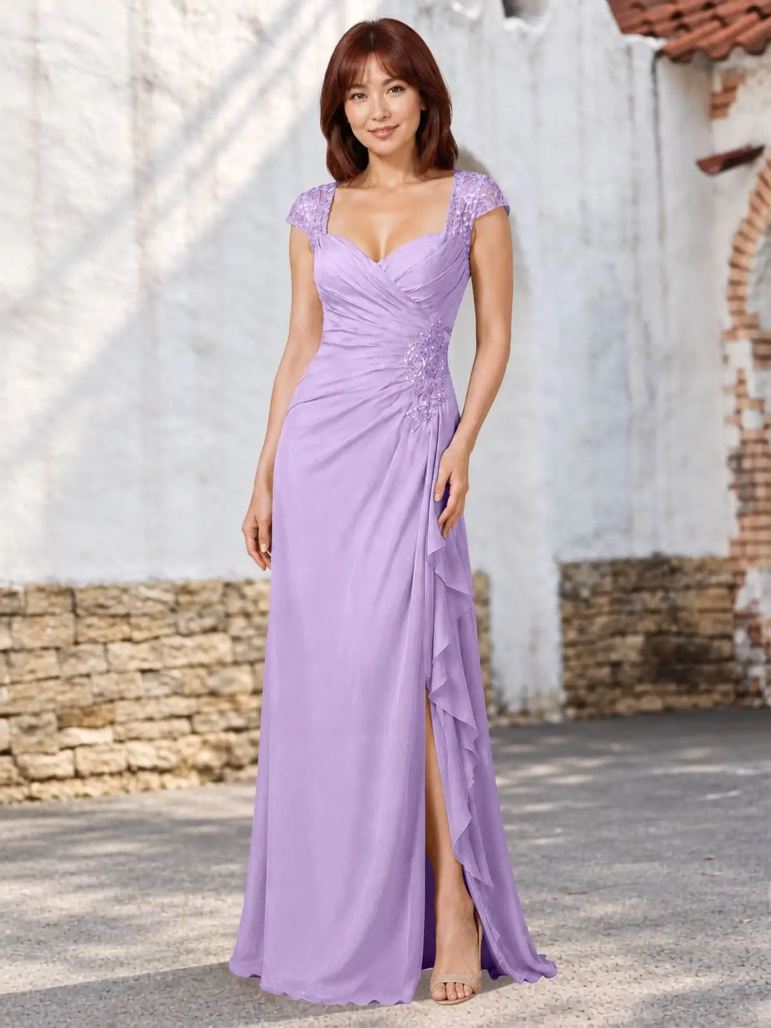 Chiffon Mother of the Bride Dress with Lace Appliques 