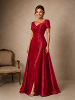 Silk-like Prom Dress with Short Sleeves 