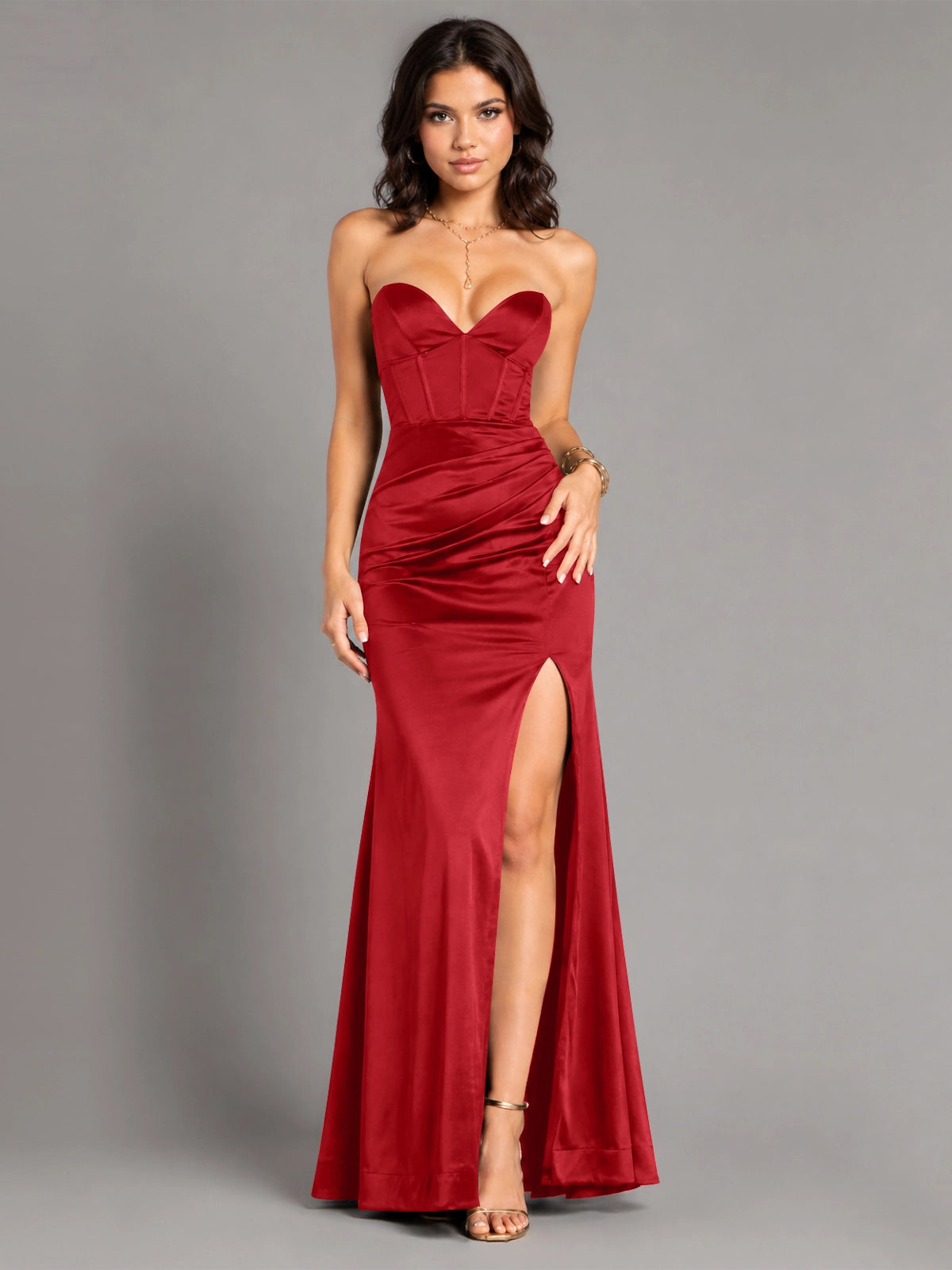Silk-like Prom Dress with High Slit 