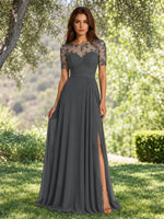 Lace Mother of the Bride Dress with Illusion Neckline 