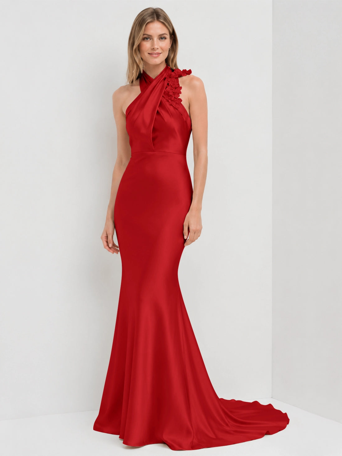 Silk-like Bridesmaid Dress with 3D Floral 