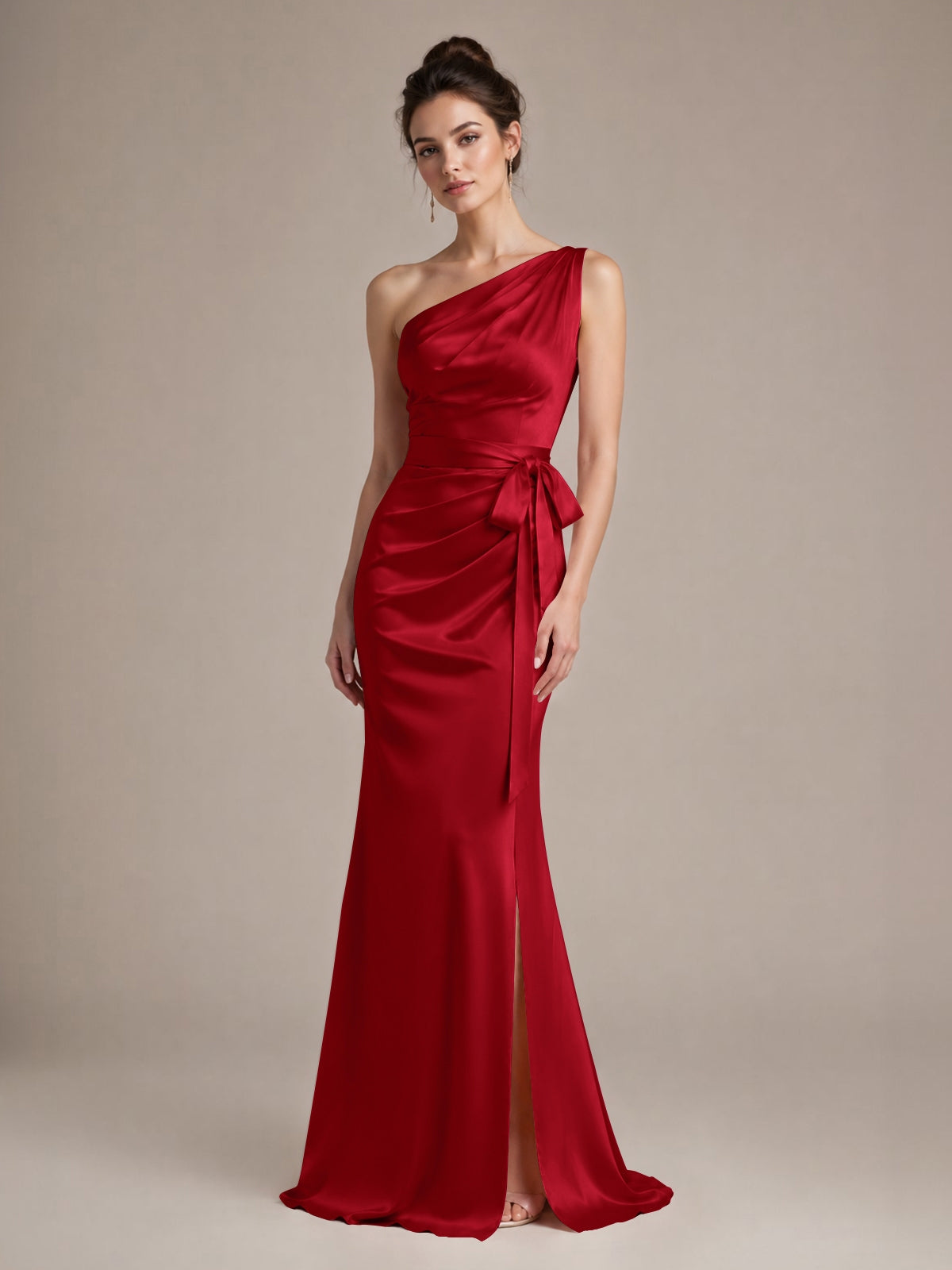 One-Shoulder Bridesmaid Dress with Sash