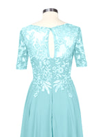 Applique Half Sleeves Chiffon Dress 