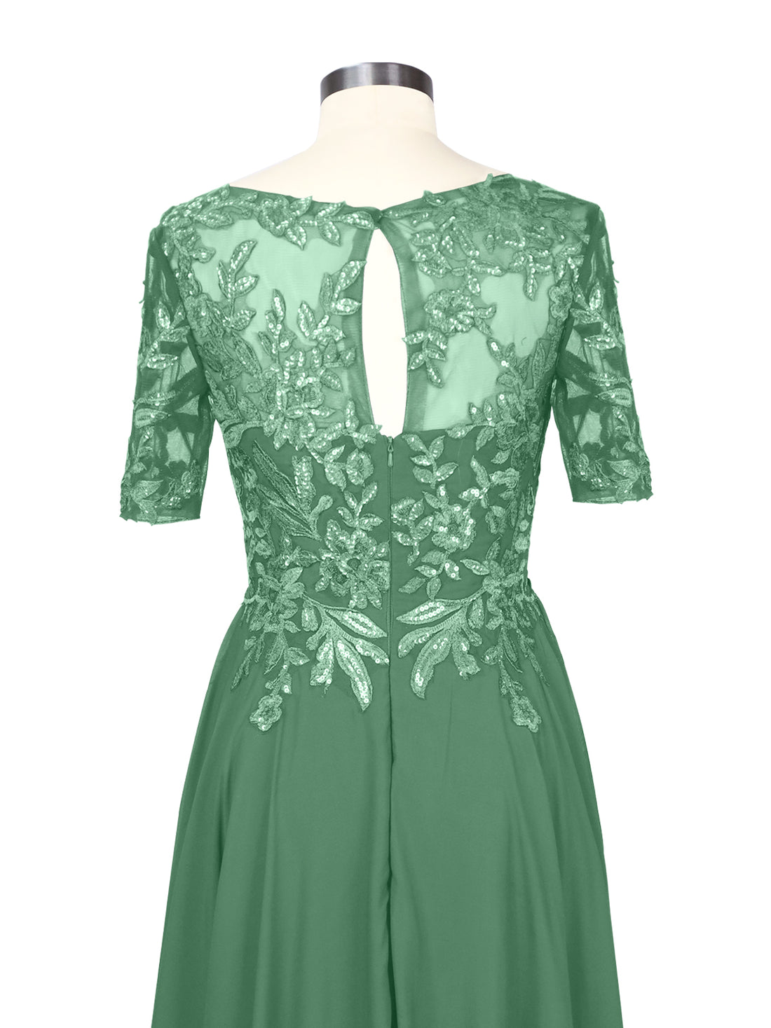 Applique Half Sleeves Chiffon Dress 