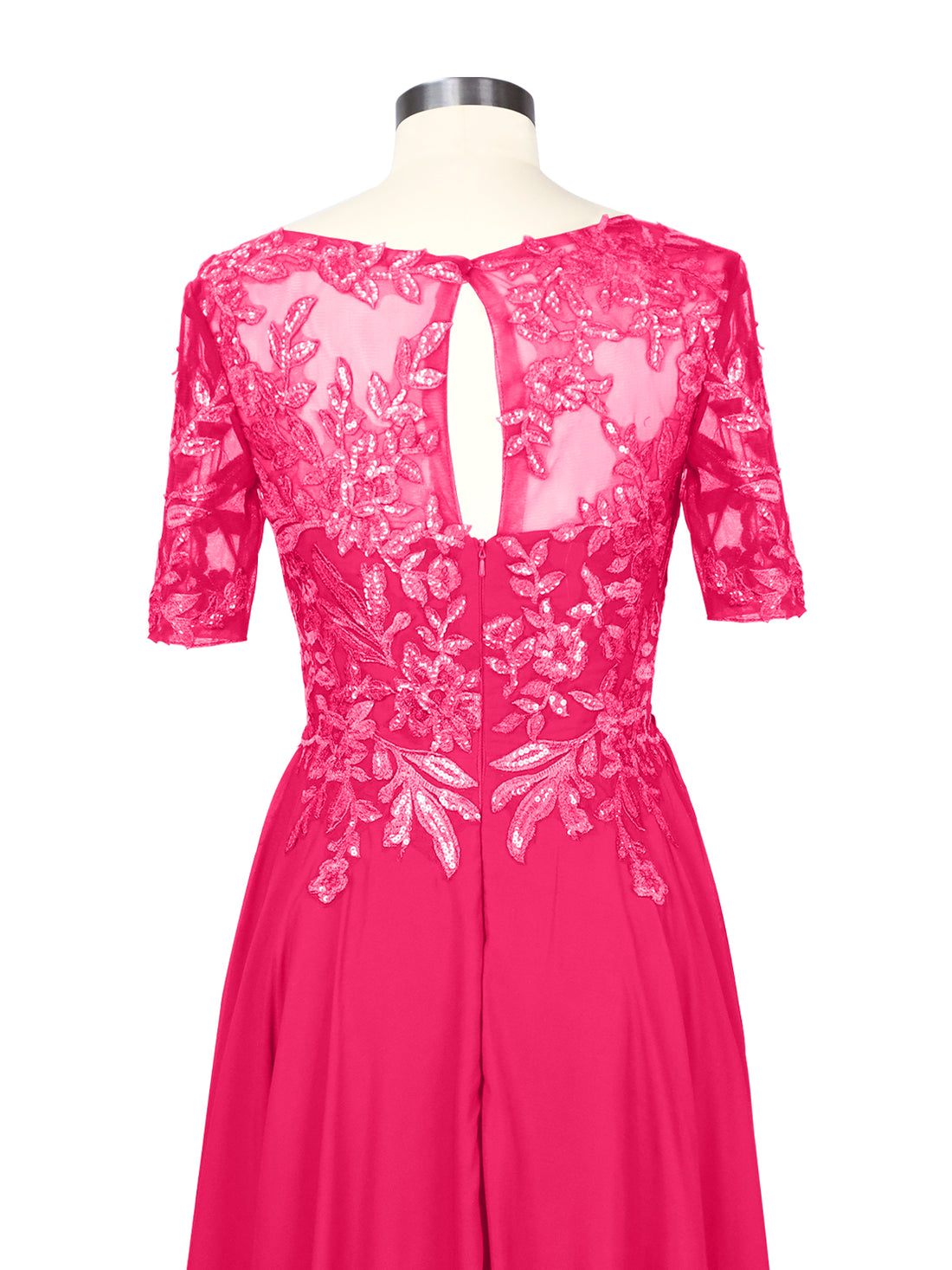 Applique Half Sleeves Chiffon Dress 